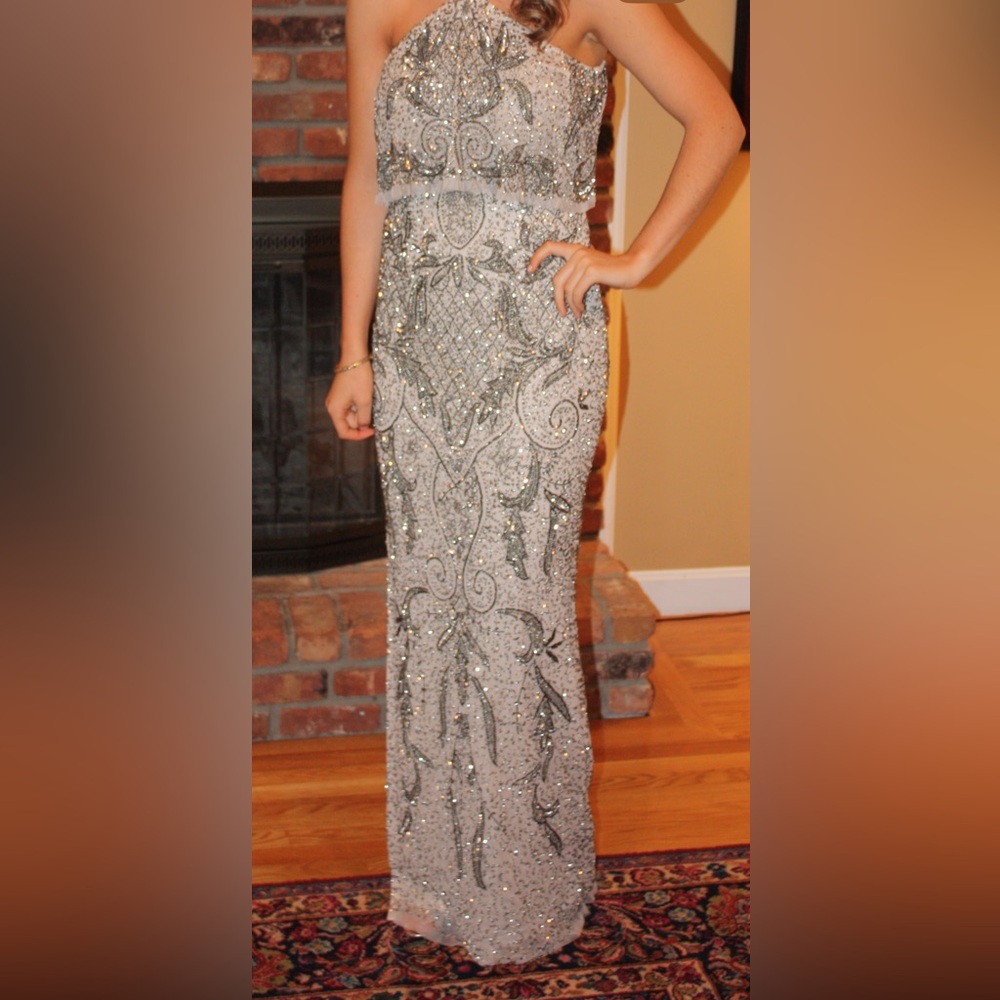 Aidan Mattox Silver/champagne gown